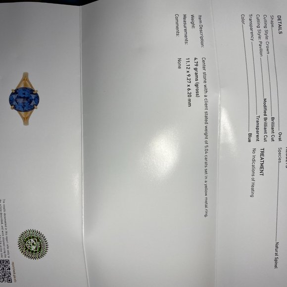 Certified Blue Spinel 5.04ct Solid 22K Gold Ring - Picture 8 of 8